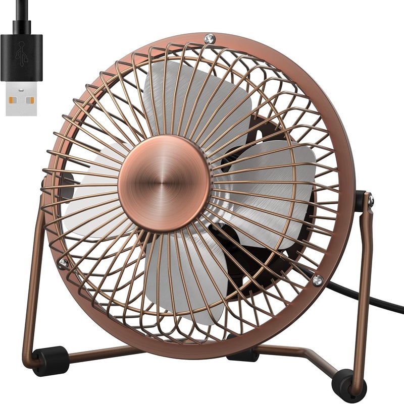 Zuvas Desk Fan Quiet Small USB Fan 360° Rotation Portable Table Fan 2 Speed Mini Personal Fan Air Cooling Electric Fan for Home Office Bedroom Travel Camping, 4 inch Bronze - Image 1